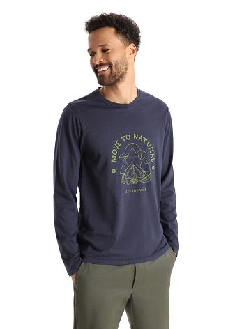 Midnight Navy Men's Icebreaker Merino Central Classic T-Shirt Canopy Camper Long Sleeve | USA 1224FDNM